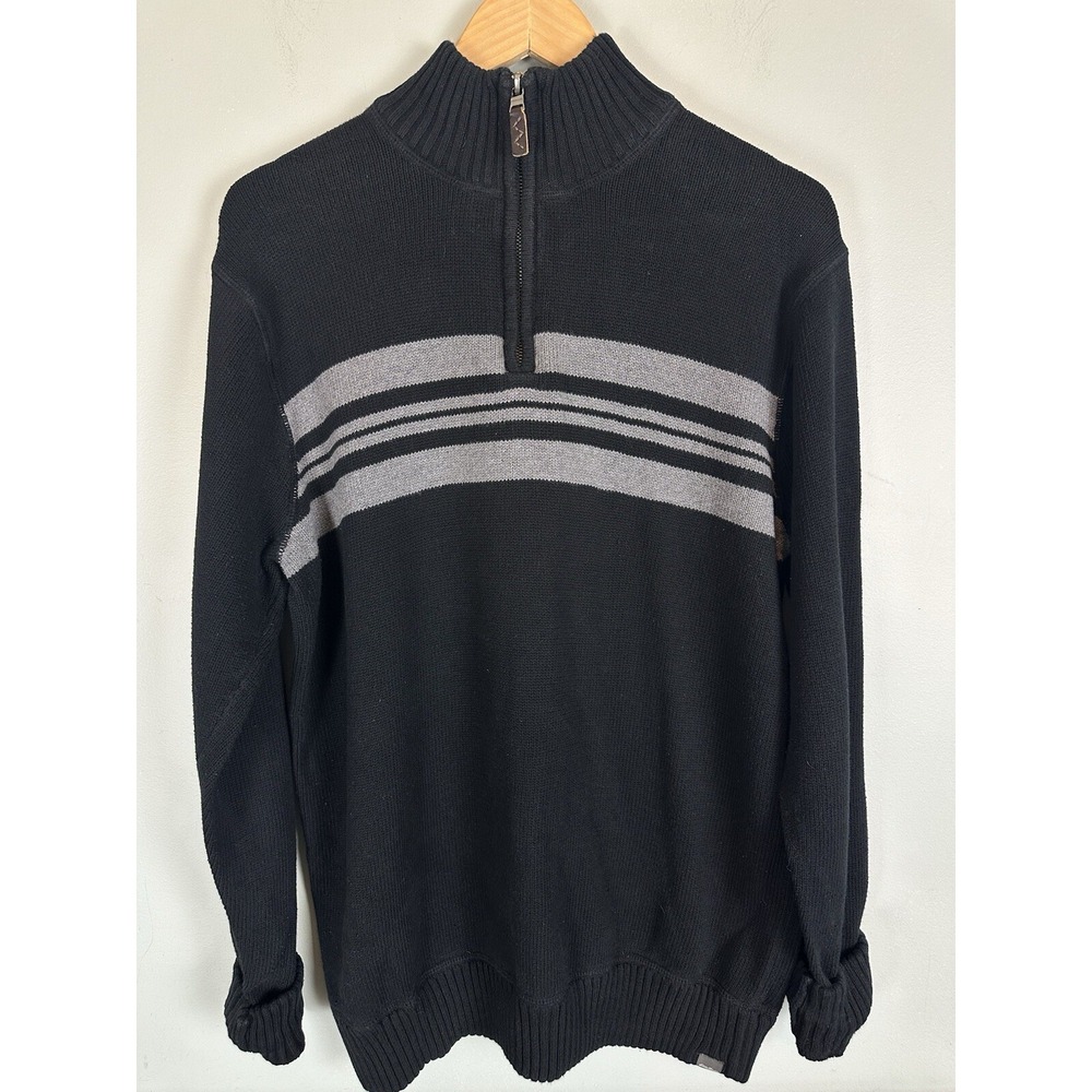 Eddie Bauer Men's Tall Large 1/4 Zip Sweater Black Gray Stripe Pullover Knit